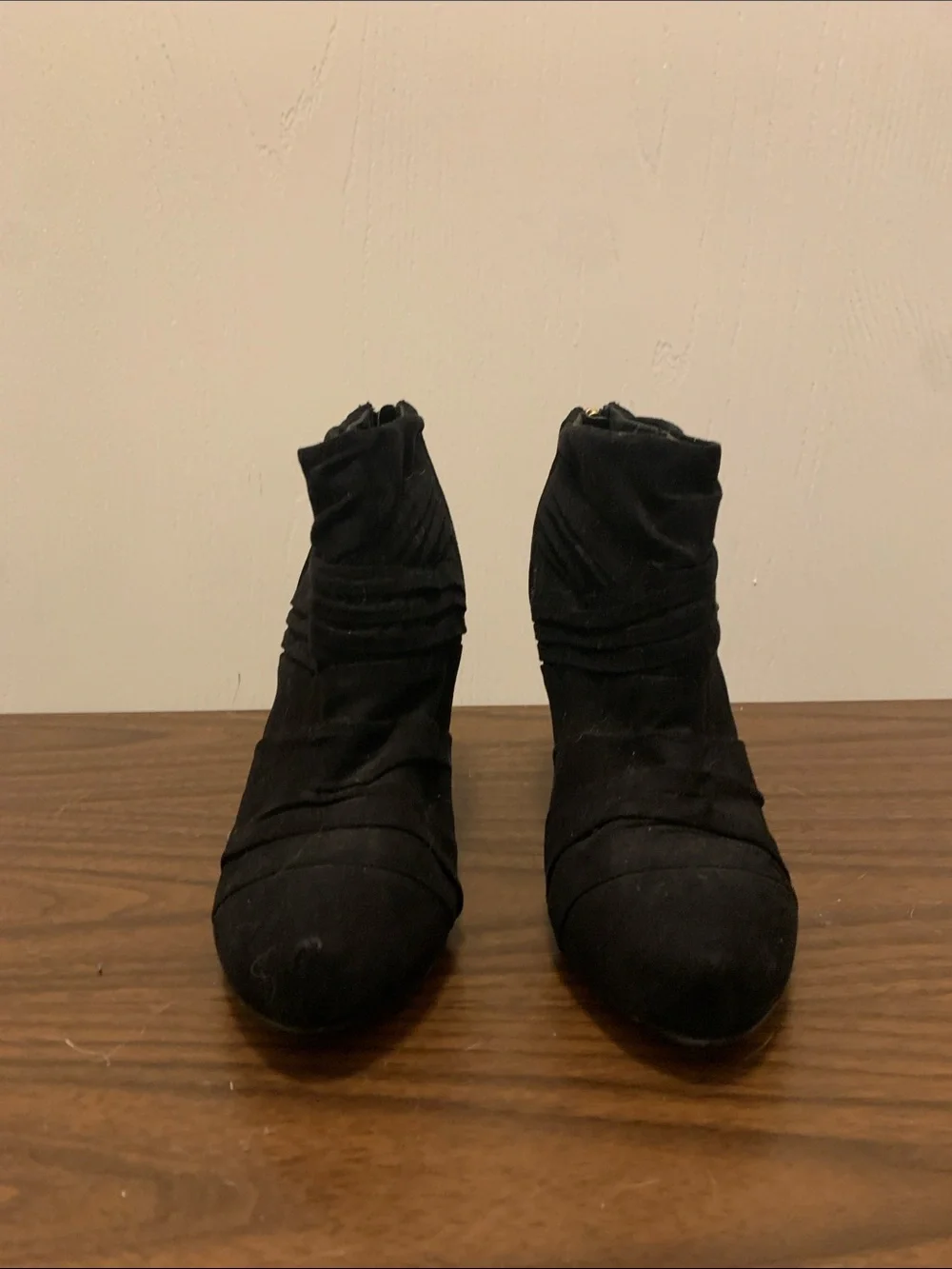 Guess Black Suede-Look Ankle Booties with Pleated Strap Detail